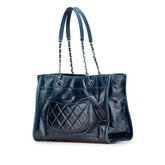シャネル ドーヴィルMM トートバッグ ショルダーバッグ A93257 ブルー ラムスキン レディース CHANEL 【中古】